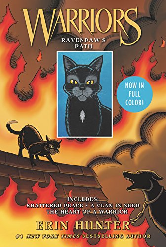 Book cover featuring a black cat, a dog, and flames with the title Warriors.