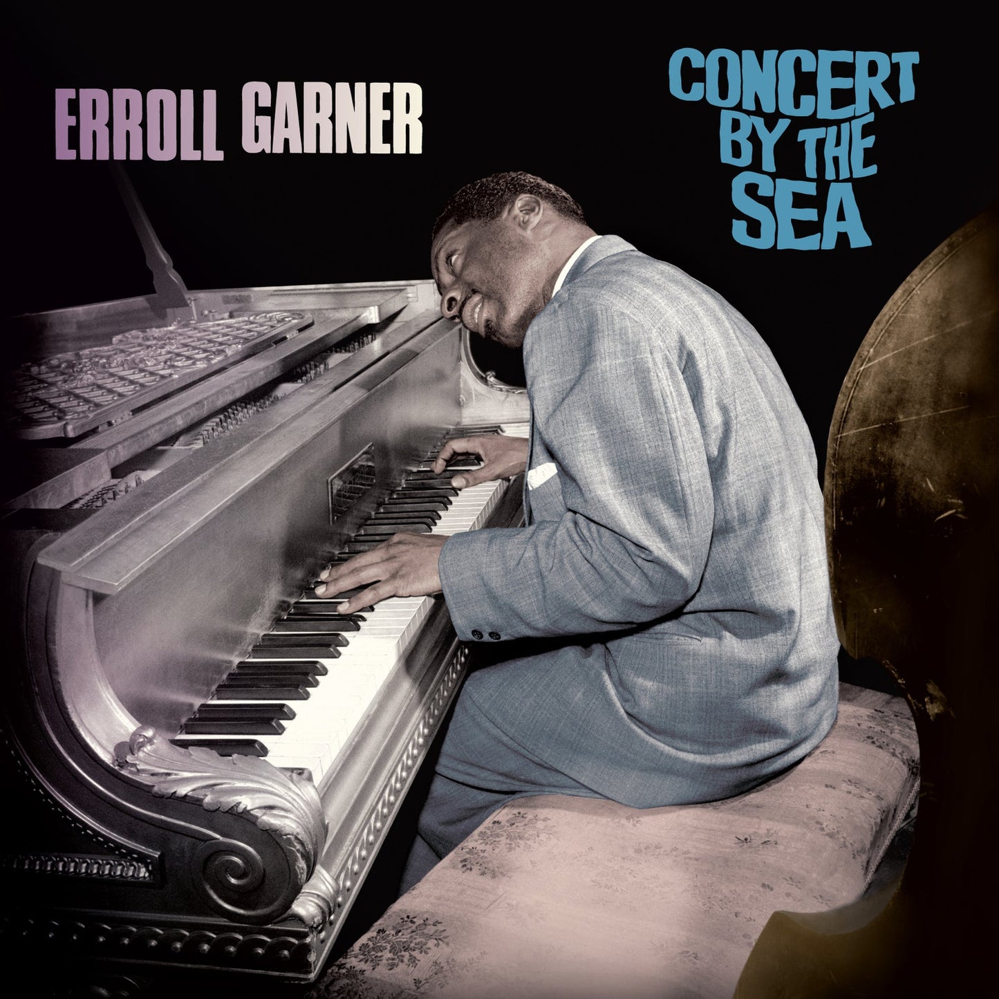Erroll Garner playing piano, album cover for "Concert By The Sea.