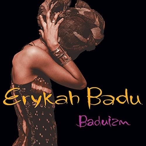 Erykah Badu album cover, “Baduizm,” showing a woman with a headwrap.