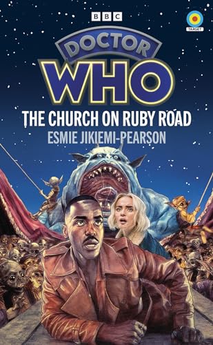 Doctor Who book cover featuring a man, woman, and large monster.