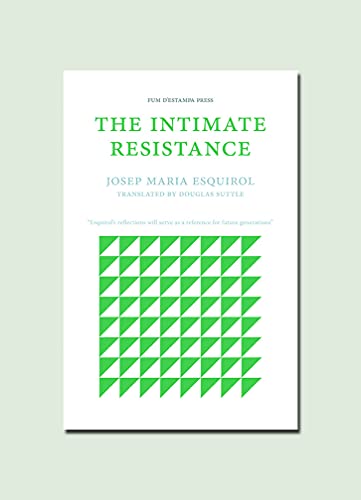 Book cover: “The Intimate Resistance” with green triangles on a white background.