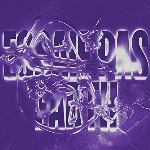 Purple vinyl record cover with distorted white text and abstract shapes.