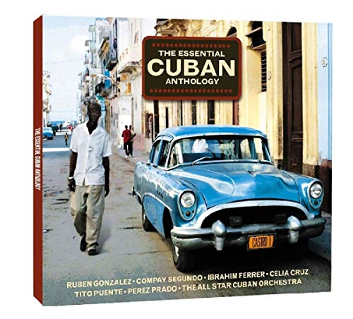 CD cover: Cuban street scene with a classic blue car and walking man.