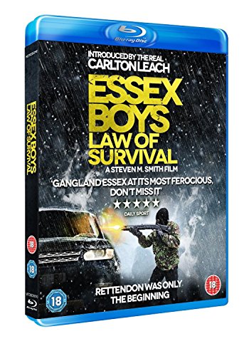 Blu-ray cover for "Essex Boys: Law Of Survival" depicting a gunfight scene.