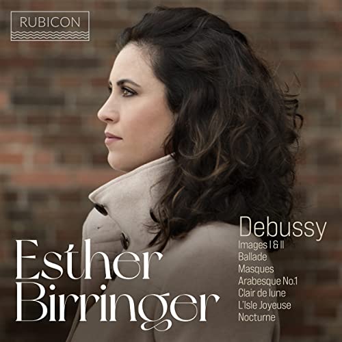 CD cover featuring pianist Esther Birringer in profile with tracklist text.