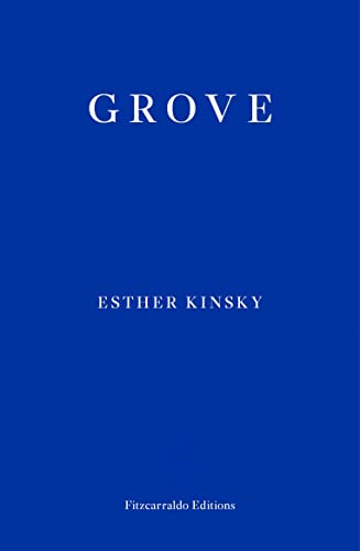 Blue book cover with white text: "Grove" by Esther Kinsky.