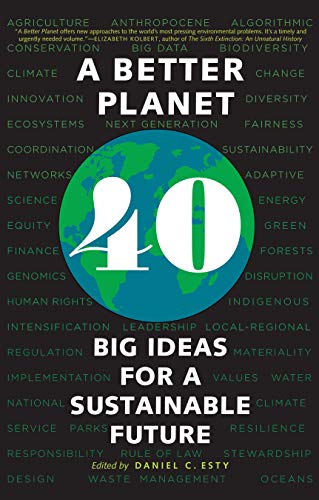 Book cover: "A Better Planet" with globe graphic and list of concepts.
