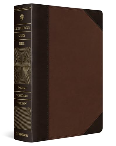 Dark brown leather-bound Bible with gold lettering and decorative spine.