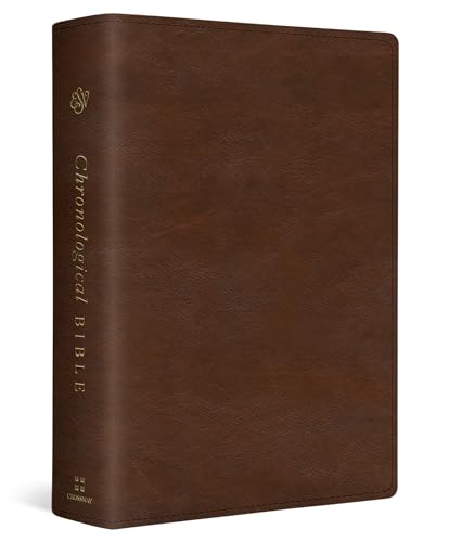 Brown leather-bound Bible with gold lettering reading "Chronological Bible".