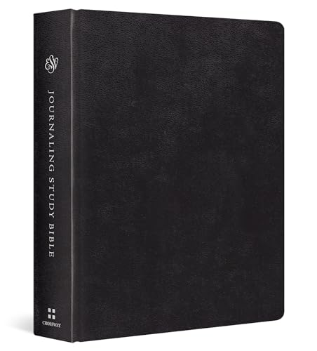 Black, closed Bible with “Journaling Study Bible” vertically on spine.