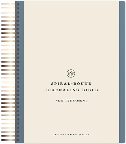 Cream-colored, spiral-bound New Testament Bible with gold coil and text.