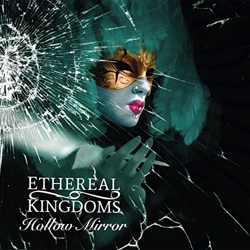 Masked figure with cracked mirror effect, album cover for “Hollow Mirror”.