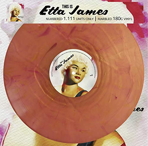 Marbled orange vinyl record featuring Etta James on the label.