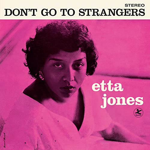 Etta Jones album cover, pink background, portrait of a Black woman.
