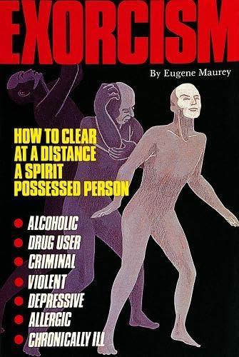 Book cover: "Exorcism" with shadowy figures and list of conditions.