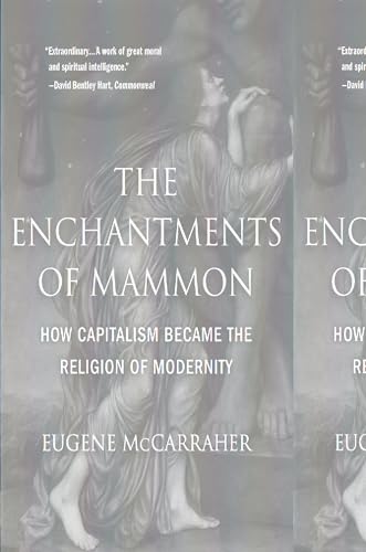 Book cover: "The Enchantments of Mammon" with classical figures.