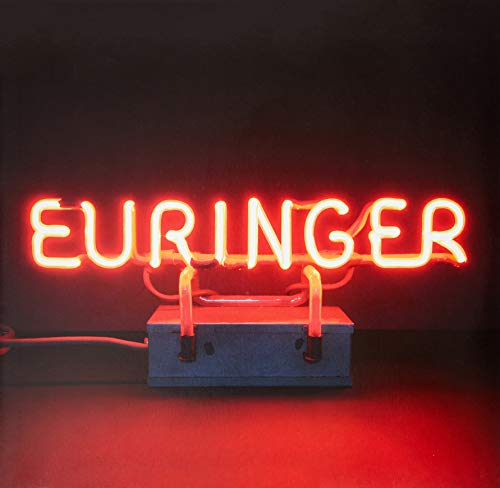 Red neon sign spelling "EURINGER" above a grey metal box.