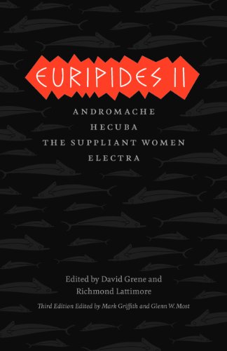 Book cover: "Euripides II" with red title against a dark fish pattern.