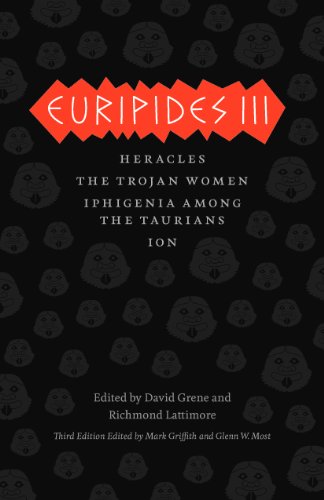 Black book cover with red “Euripides III: Heracles” title and repeating face pattern.