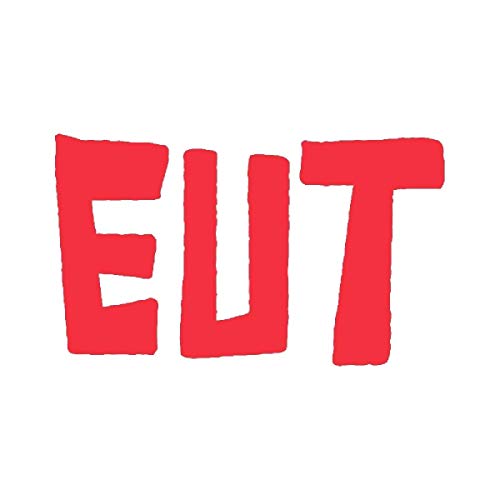 The image depicts a plain white background with the letters "EUT" in large, red, handwritten-style font. Alt text: Red handwritten-style text "EUT" on a white background.