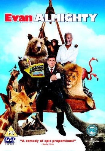 "Evan Almighty DVD cover featuring a man surrounded by animals on an ark."