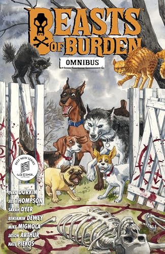 Comic book cover featuring various dogs and cats with a skeleton.
