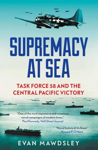 Book cover: "Supremacy at Sea" with WWII aircraft and naval fleet.