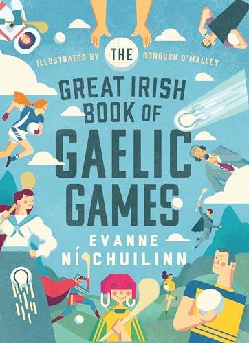 Book cover illustrating Irish Gaelic games players and equipment in a blue landscape.