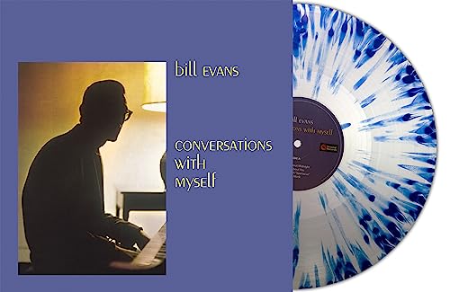 Bill Evans album cover and clear/blue splatter vinyl record.