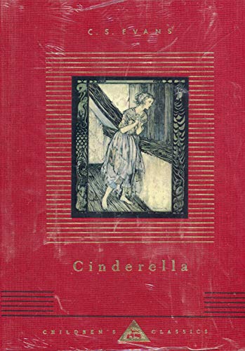 Red book cover of "Cinderella" with illustration of a girl in a gown.
