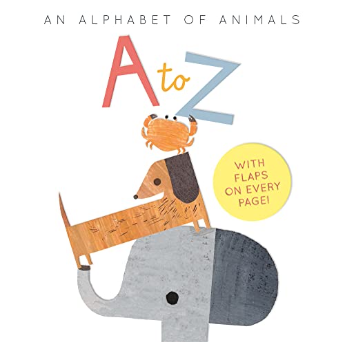 Book cover with illustrated animals—crab, dachshund, elephant—and large alphabet letters.