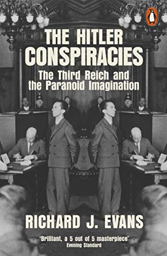 Book cover: "The Hitler Conspiracies" by Richard J. Evans, with mirrored figures.