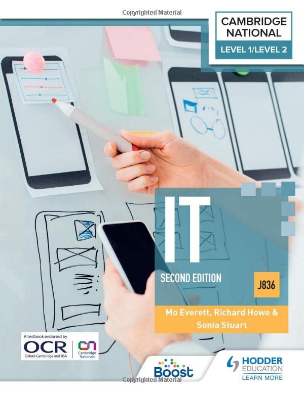 IT textbook cover with phone, hand, and coding illustrations.
