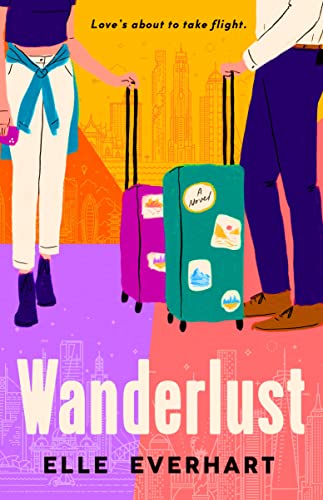 Book cover with illustrated people, suitcases, and a city skyline.
