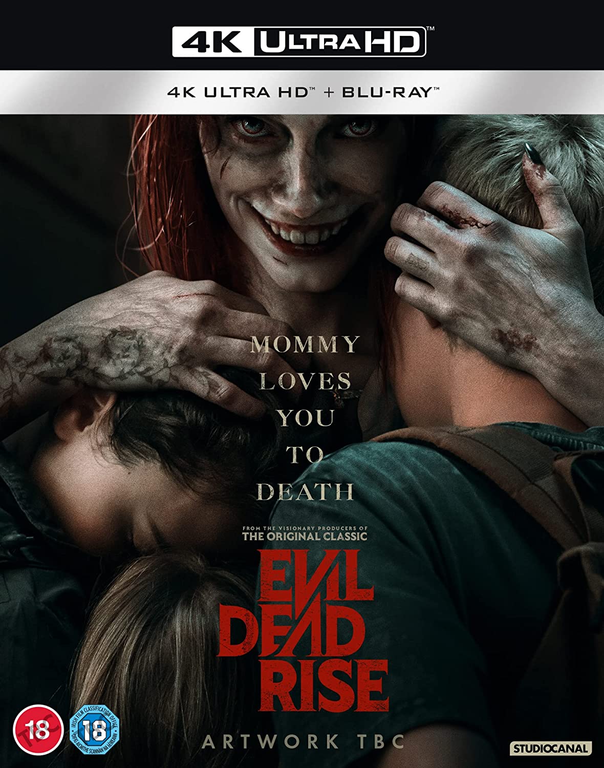 Evil Dead Rise 4K Blu-ray cover with a possessed woman’s face.