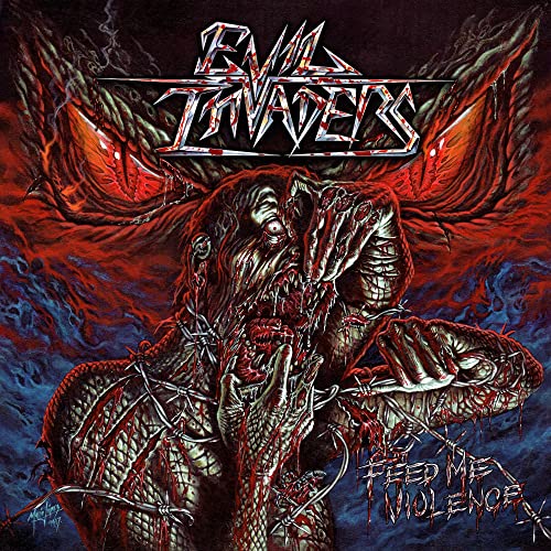 CD cover art: grotesque, bloody figure with "Evil Invaders" logo.