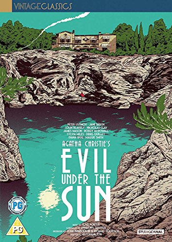 DVD cover for āEvil Under The Sunā with a coastal landscape.