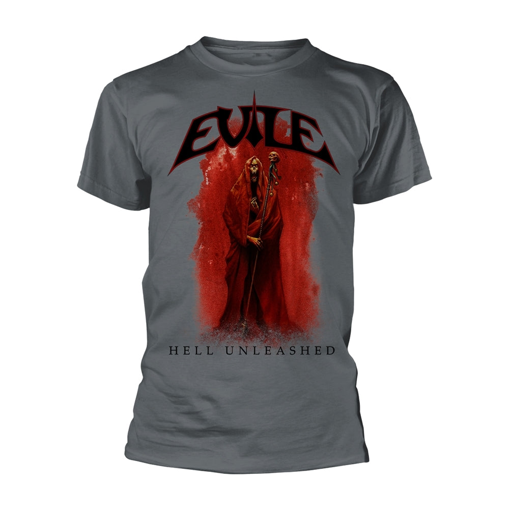 Charcoal gray t-shirt with a red and black demonic figure design.
