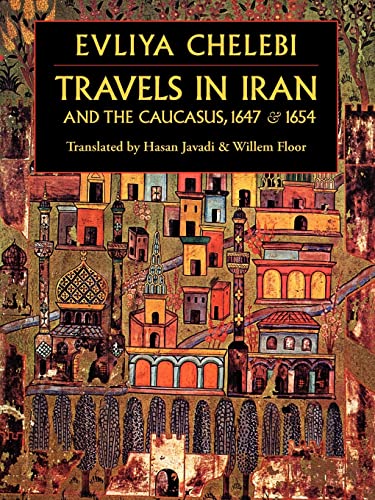 Book cover: “Travels in Iran & the Caucasus” with illustrated cityscape.