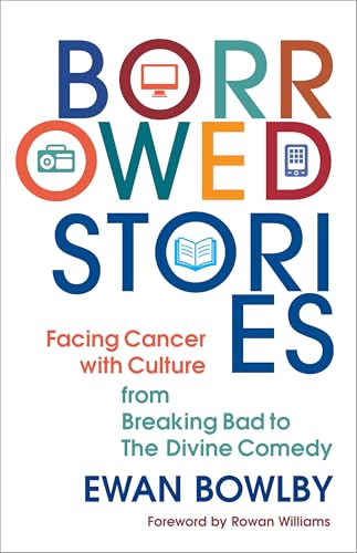 Book cover: "Borrowed Stories," colorful text with icon circles.