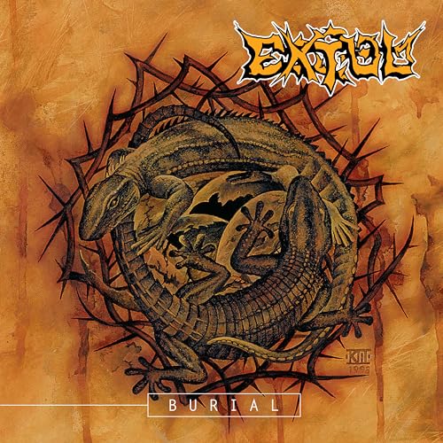 CD cover for Extol’s “Burial” featuring a lizard within thorny branches.