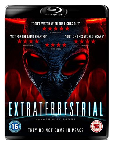 Blu-ray cover for "Extraterrestrial" featuring a close-up of a grey alien's face.