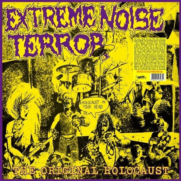 Album cover for Extreme Noise Terror, featuring a chaotic, illustrated scene.