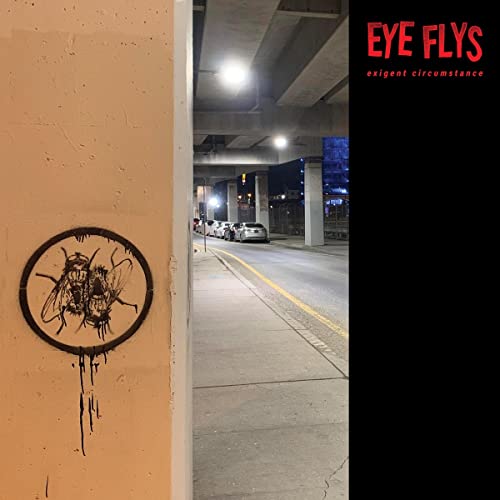 Vinyl record cover with street art of flies and an underpass scene.