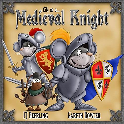 Cartoon mice dressed as medieval knights with swords and shields.