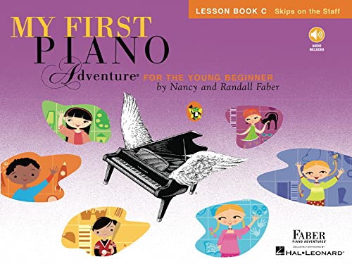 Piano lesson book cover with illustrations of children and a grand piano.