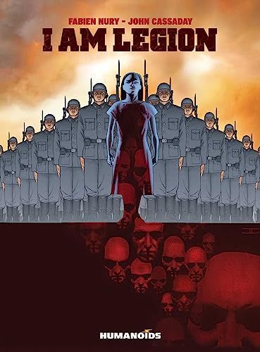 Comic book cover: woman with skeletal form before soldiers and skulls.