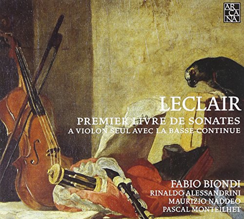 CD cover: Baroque painting of violin and bird, text “Leclair” and artist names.