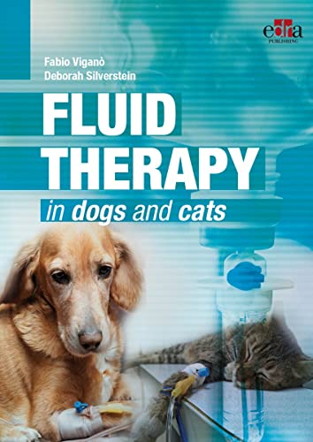 Book cover: dog and cat with IV drip, fluid therapy title.