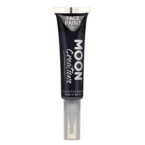 A black tube of Moon Creations face paint with a clear brush applicator tip.